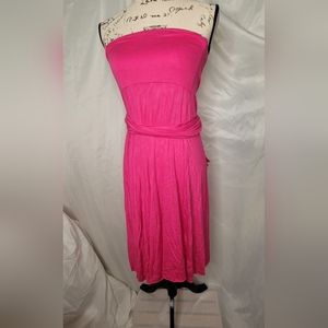 Elan pink knit strapless dress with attached scarf or belt. Size 12 14.